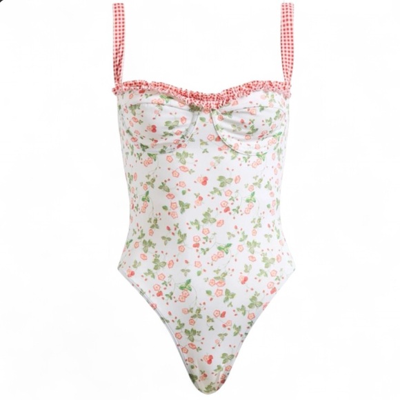 PacSun Other - PacSun Swim One Piece Swimsuit, Women’s Size M White Red Floral Gingham Tie Back